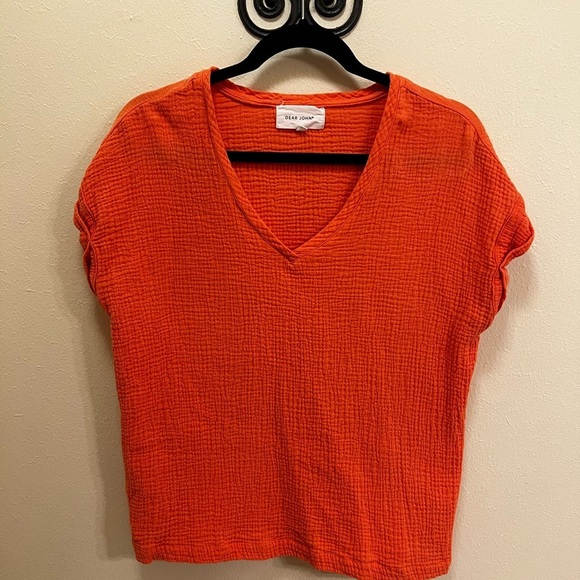 Dear John Tops - Dear John Textured Orange V-Neck Tee